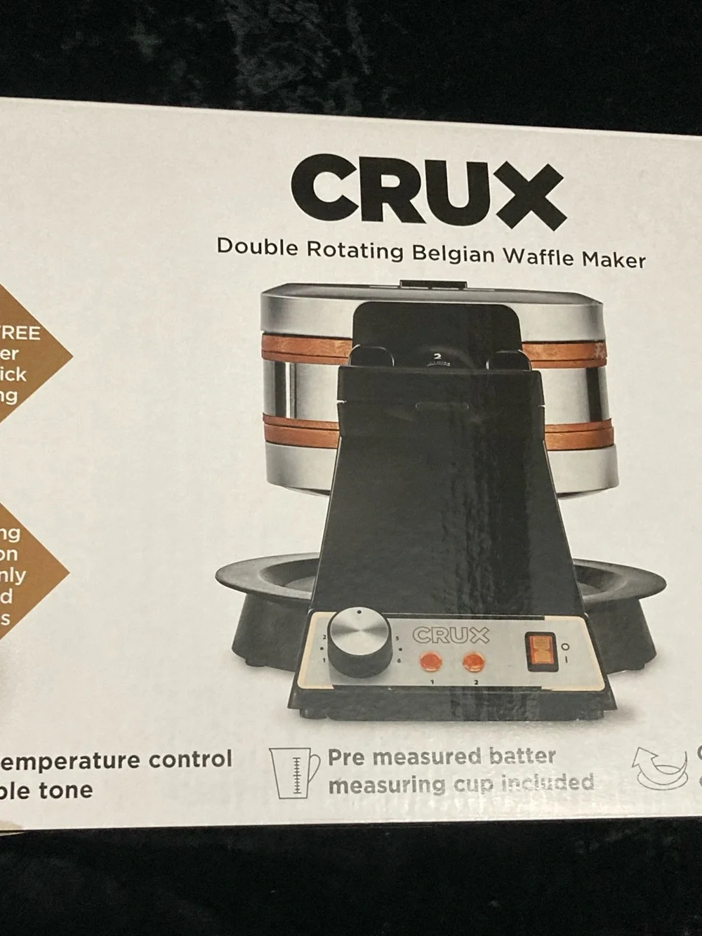 Crux Black and Silver Double Rotating Belgian Waffle Maker